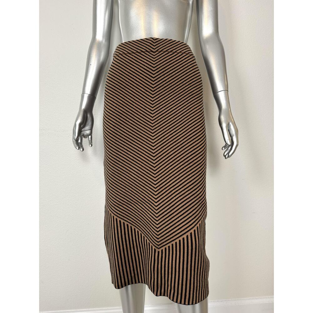 Rachel Zoe Skirt Womens Small Brown Chevron Stripe Knit Midi Pencil Stretch